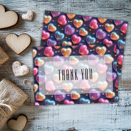 Neon 3D Puffy Valentines Heart Navy Blue Thank You Kort