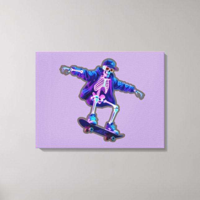 Neon 3D Skeleton Skateboarding – Funny Streetwear  Canvastryck (Framsida)