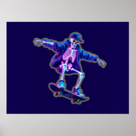 Neon 3D Skeleton Skateboarding – Funny Streetwear  Poster