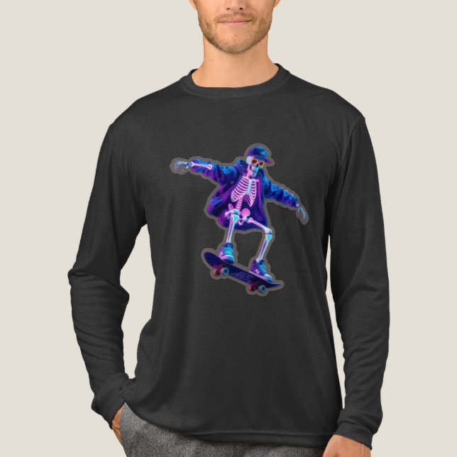 Neon 3D Skeleton Skateboarding – Funny Streetwear  T Shirt (Framsida)