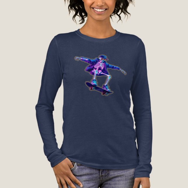 Neon 3D Skeleton Skateboarding – Funny Streetwear  T Shirt (Framsida)
