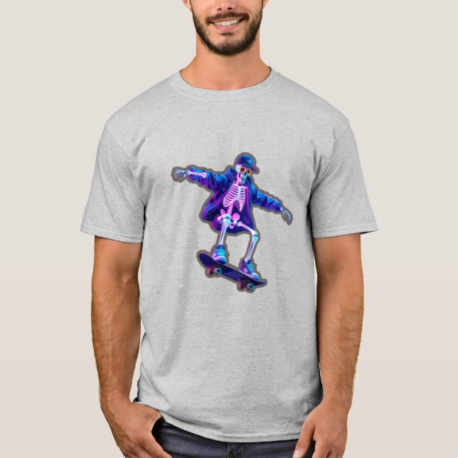 Neon 3D Skeleton Skateboarding – Funny Streetwear  T Shirt (Framsida)