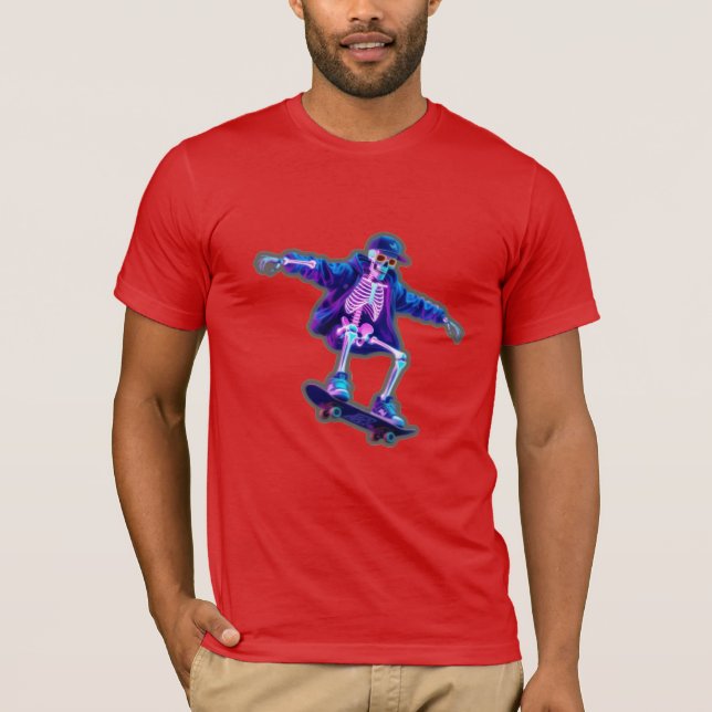 Neon 3D Skeleton Skateboarding – Funny Streetwear  T Shirt (Framsida)