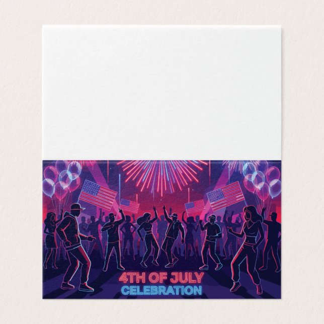 Neon 4 juli firande danparty kort (Utsida ovikt)