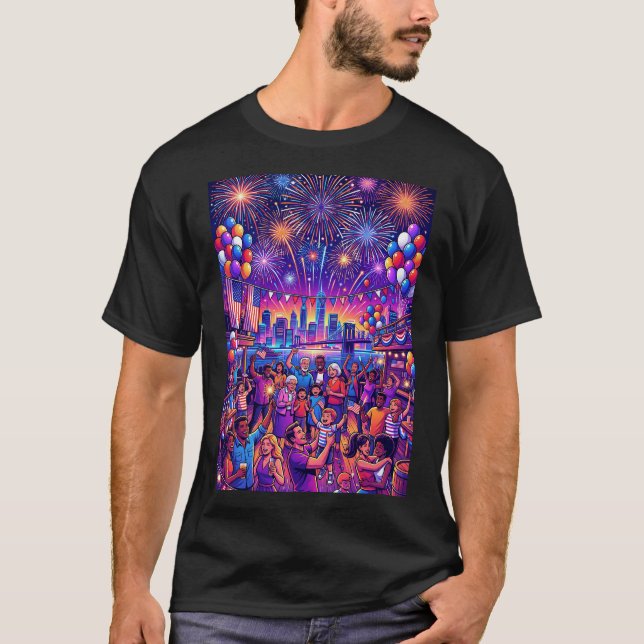 Neon 4th of July Independence Day Celebration T Shirt (Framsida)
