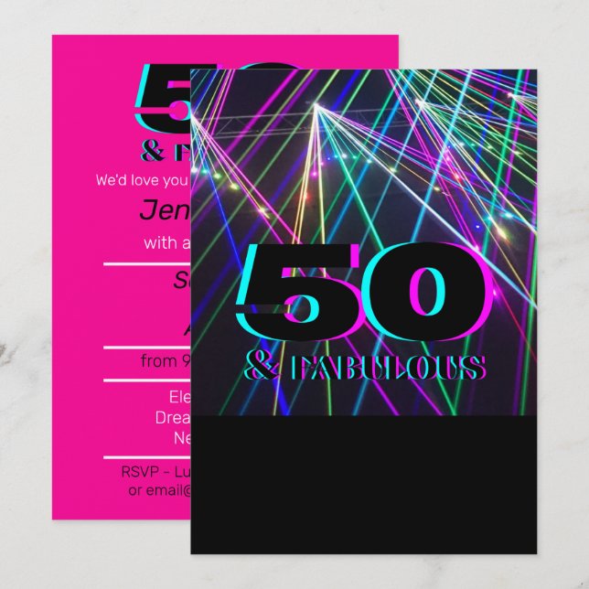 Neon 50:e Födelsedagsfesten Inbjudningar (Fram/baksida)