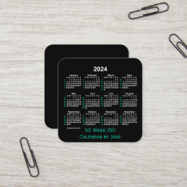 Neon 52 Week ISO Calendar från Janz 2024 Fyrkantigt Visitkort