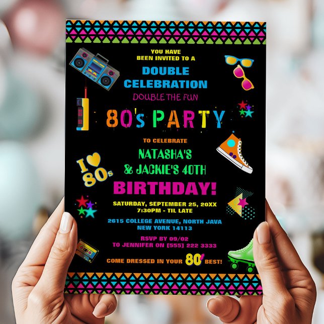 Neon 80-tals gemensam födelsedagsfest inbjudningar (Skapare uppladdad)