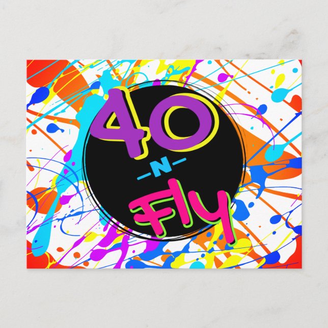 Neon 80-tals tema | 40 och Fly Hip Hop 40-årsdag Vykort (Framsida)