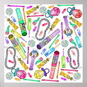 Neon 80's 90's Retro Funny Candy Mönster Poster