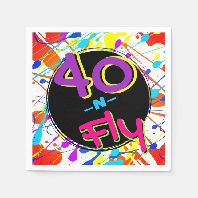 Neon 80s Hip Hop 40 och Fly Födelsedag Pappersservett (Framsidan)