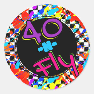 Neon 80's Retro 40'n Fly Hip hop 40:e födelsedagen Runt Klistermärke