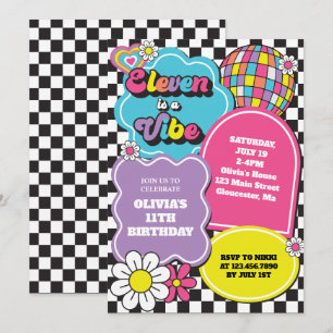Neon 90s Retro Eleven är en stämning 11-årsdag Inbjudningar
