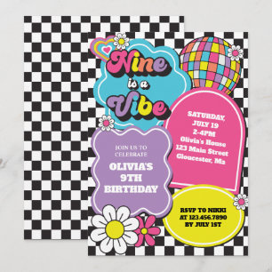 Neon 90s Retro Nine är en stämning 9-årsdag Inbjudningar