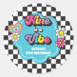 Neon 90s Retro Nine är en Vibe 9:e födelsedagen Runt Klistermärke