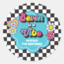Neon 90s Retro Seven är en stämning 7-årsdag Runt Klistermärke