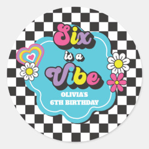Neon 90s Retro Six är en stämning 6-års födelsedag Runt Klistermärke