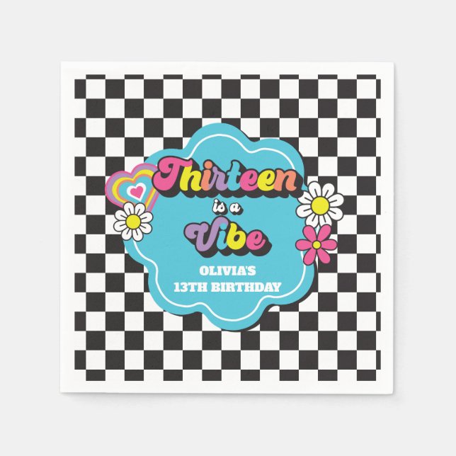 Neon 90s Retro Thirteen är en stämning 13-årsdag Pappersservett (Framsidan)