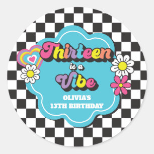 Neon 90s Retro Thirteen är en stämning 13-årsdag Runt Klistermärke