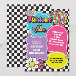 Neon 90s Retro Tretton är en stämning 13-årsdag Inbjudningar