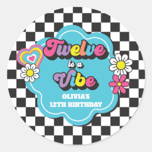 Neon 90s Retro Twelve är en stämning 12-årsdag Runt Klistermärke