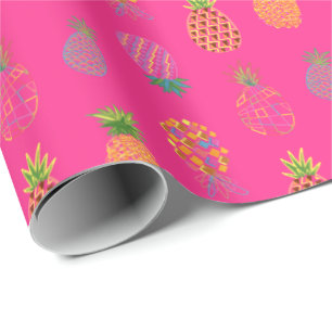 Neon Abstrakt Ananas på Neon Rosa jord Presentpapper