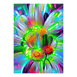 Neon Abstrakt Daisy med Vivid Färg Fototryck
