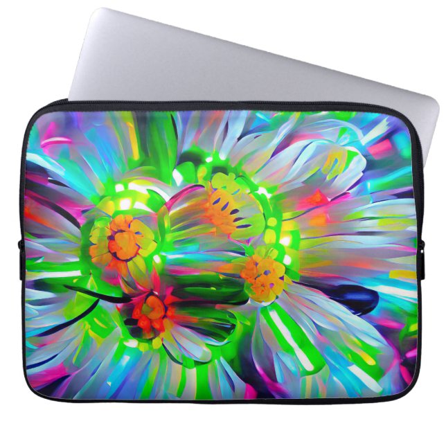 Neon Abstrakt Daisy med Vivid Färg Laptop Fodral (Framsidan)