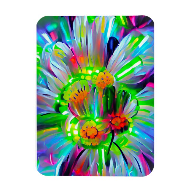 Neon Abstrakt Daisy med Vivid Färg Magnet (Vertikal)
