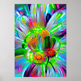 Neon Abstrakt Daisy med Vivid Färg Poster