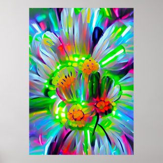 Neon Abstrakt Daisy med Vivid Färg Poster