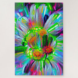 Neon Abstrakt Daisy med Vivid Färg Pussel