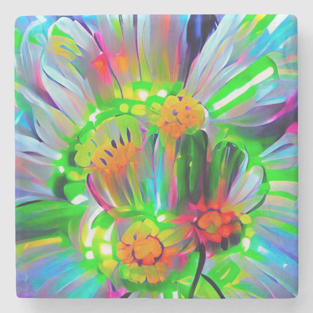 Neon Abstrakt Daisy med Vivid Färg Stenunderlägg (Framsidan)