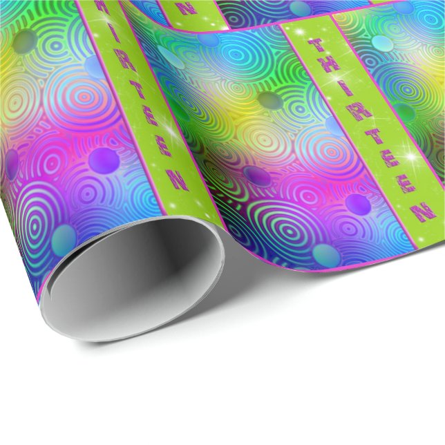 Neon Abstrakt för 13:e födelsedagen Presentpapper (Rullad Hörn)