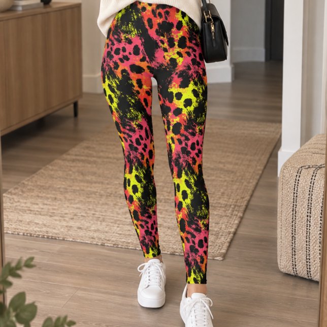 Neon Abstrakt Leopardsmönster Leggings (Skapare uppladdad)