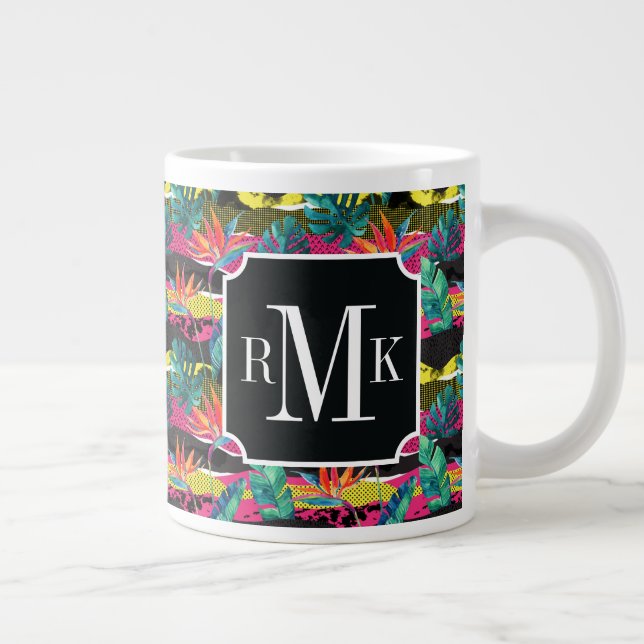 Neon Abstrakt Tropical Struktur Mönster Jumbo Mugg (Höger)