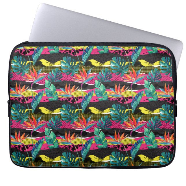 Neon Abstrakt Tropical Struktur Mönster Laptop Sleeve (Framsidan)