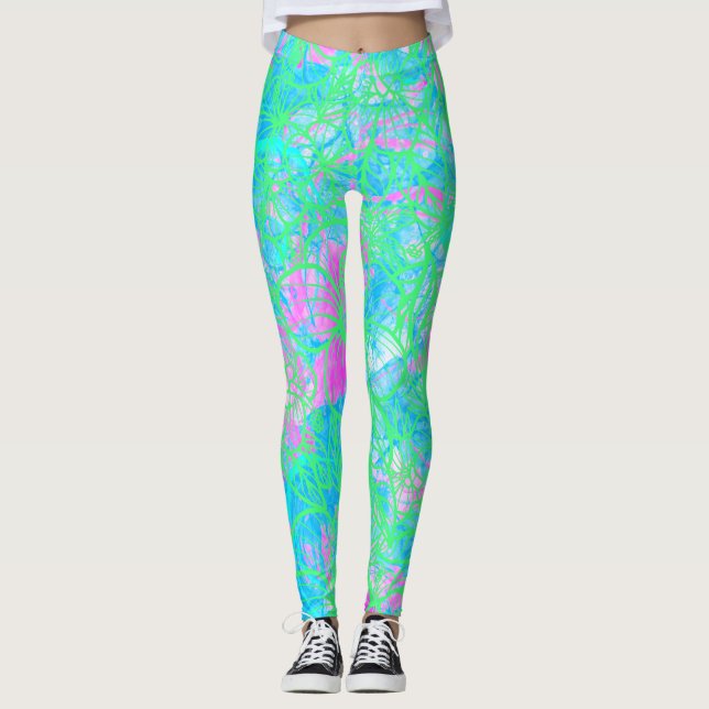 Neon Acid Exotic Tropical Fest Mönster Leggings (Framsida)