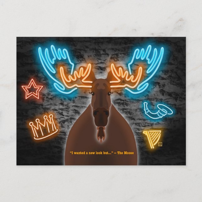 Neon älg på bar postkort helg vykort (Framsida)