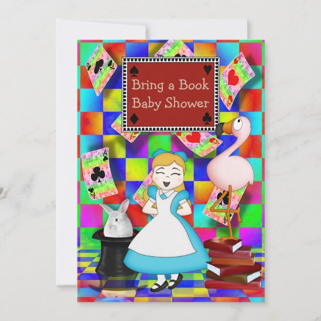 Neon Alice & Flamingo Ta med en babyskor i Bok Inbjudningar (Framsida)