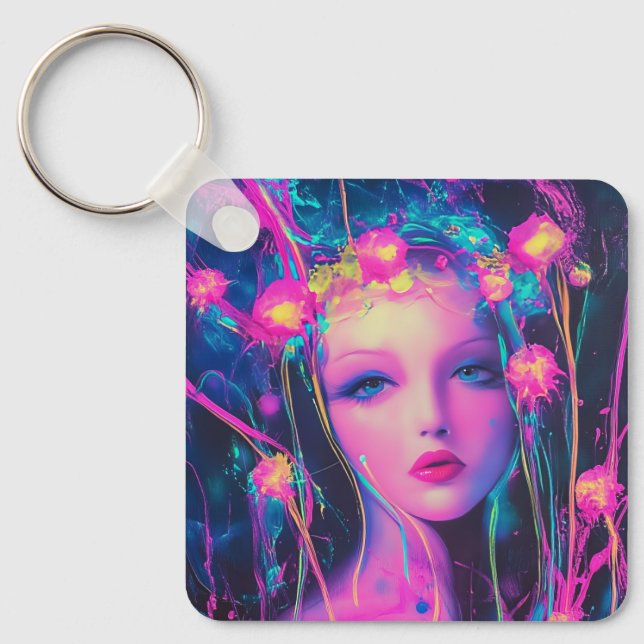 Neon Alien Goddess Nyckelring (Framsida)