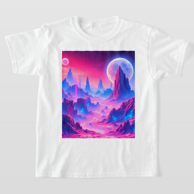 Neon Alien Planet liggande | Sci-Fi Fantasy Art T Shirt (Laydown)