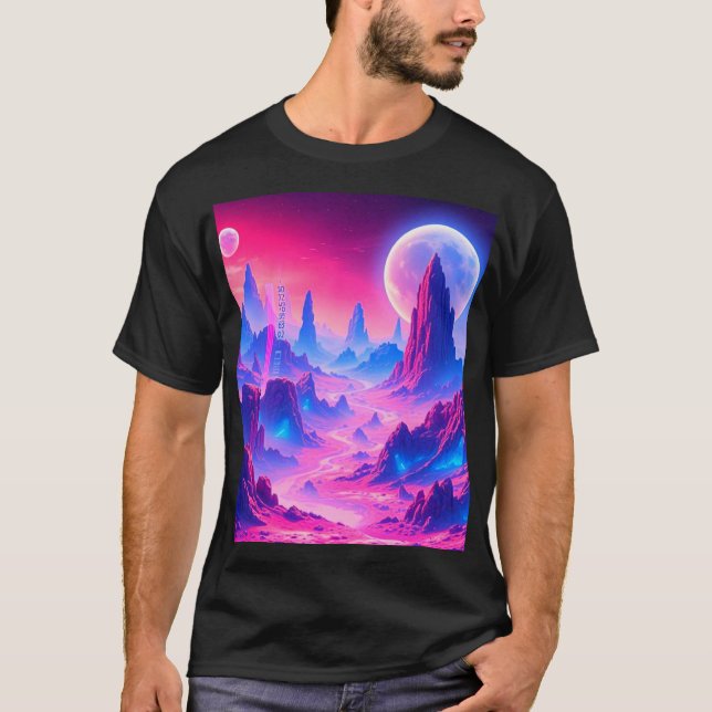 Neon Alien Planet liggande | Sci-Fi Fantasy Art T Shirt (Framsida)