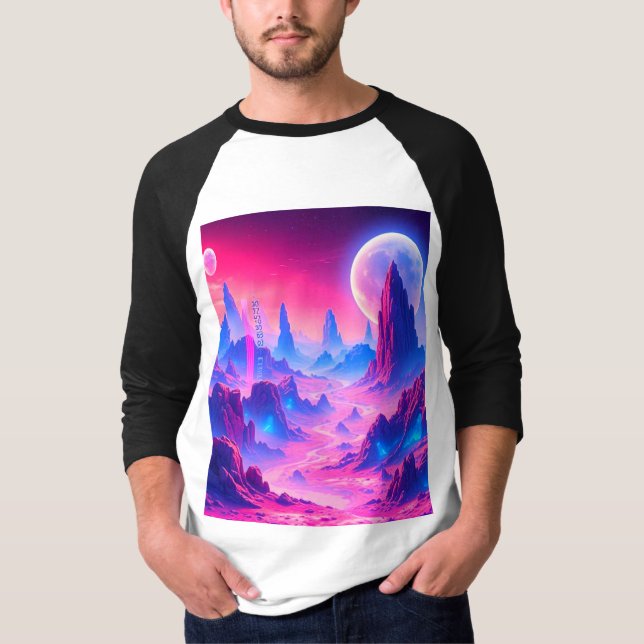Neon Alien Planet liggande | Sci-Fi Fantasy Art T Shirt (Framsida)