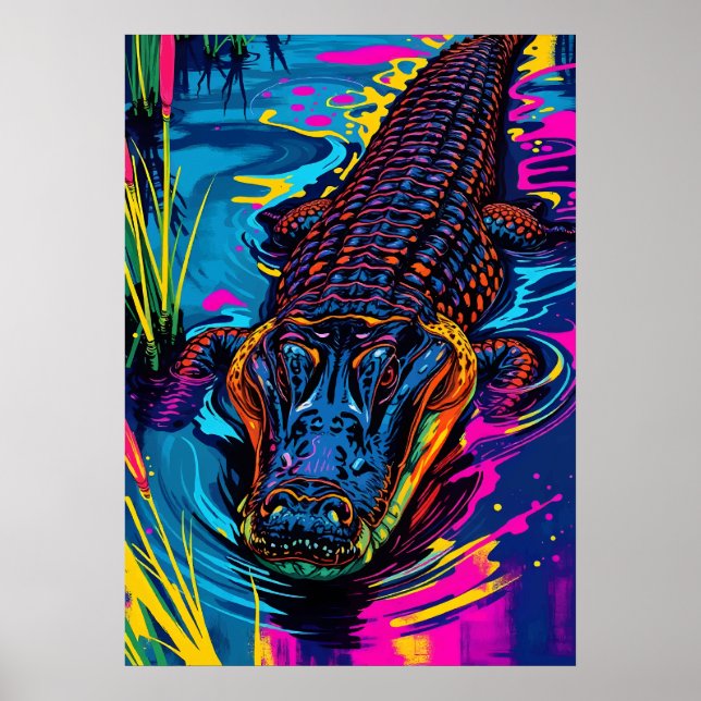 Neon Alligator Swamp Art Poster (Framsidan)