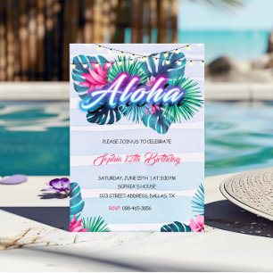 Neon Aloha Tropical Birthday-inbjudan Inbjudningar
