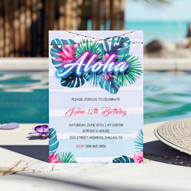 Neon Aloha Tropical Birthday-inbjudan Inbjudningar (Skapare uppladdad)