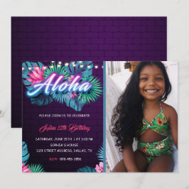 Neon Aloha Tropical Birthday med fotoinbjudan Inbjudningar