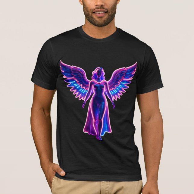 Neon Angel Wings Cyberpunk Aesthetic Men's T-Shirt (Framsida)