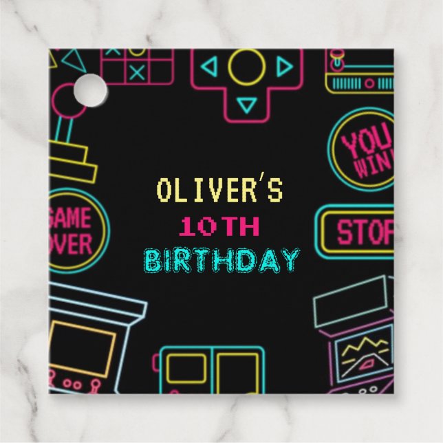 Neon Any year-videospel fyller år Gåvor Etiketter (Framsida)